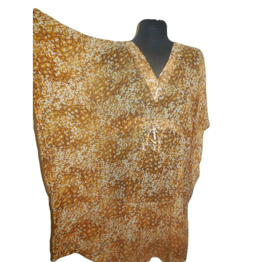 Tunic Blouse XL  NEW Sheer Chiffon summer top beach cover up light-weight v-neck